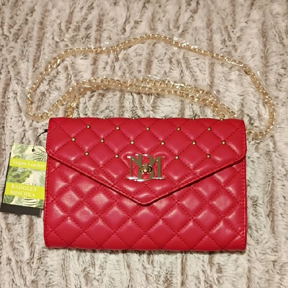 Badgley Mischka Handbags - NWT Badgley Mischka Crossbody Red Quilted With Gold Studs and Gold Hardware